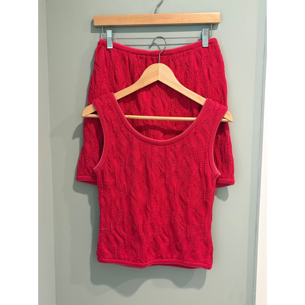 Coogi Australia Basics Pink 3D Knit Tank Top and Mini Skirt Set Womens Small
